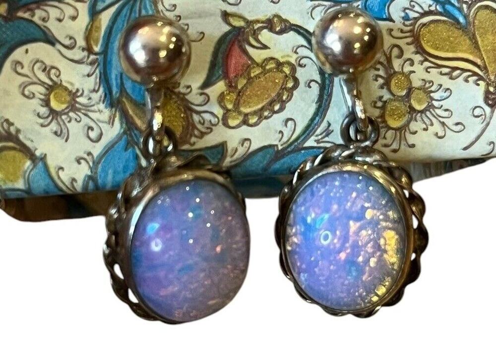 VTG Van Dell 12K Gold Filled Opal Dichroic Glass Rhinestone Earrings Screwbacks